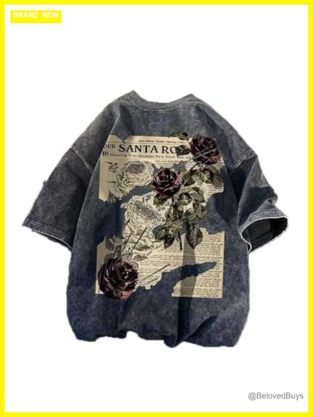 Unisex Y2K Graphic T-Shirt Rose Letter Print Oversized Gothic Tee